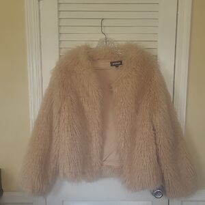 Express Tan/ Beige Faux Fur Jacket In Great Condition